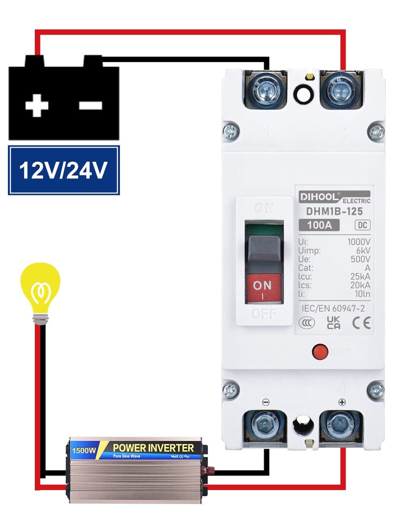DIHOOL Main 100 Amp DC Circuit Breaker, 500V Battery Disconnect Switch, Master Switch for Boat Trolling Motor Marine ATV Trailer - Image 2